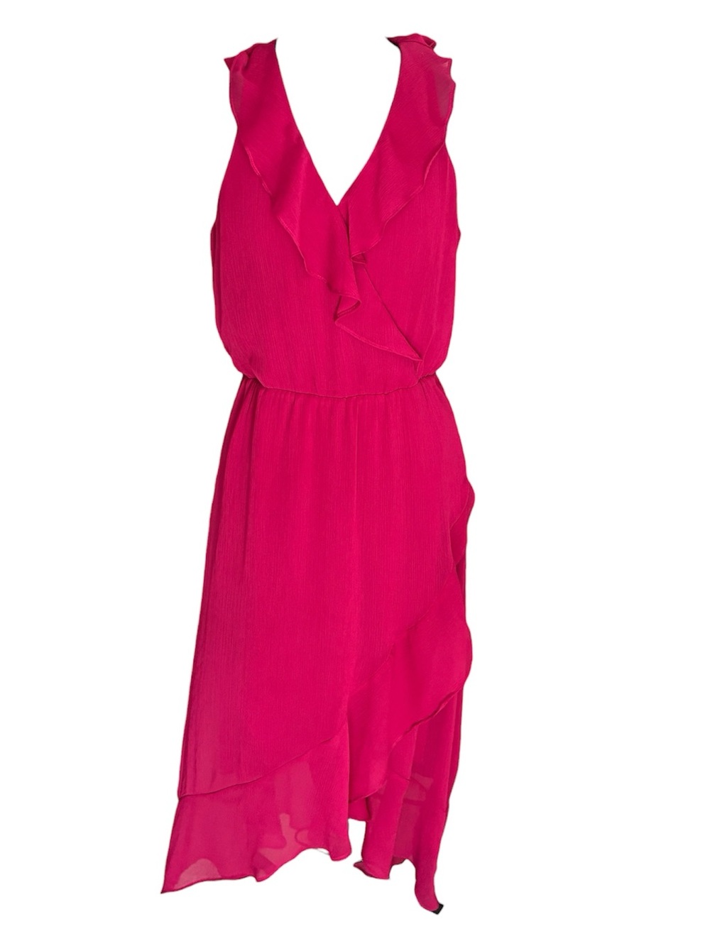 Banana Republic Pink Sleeveless Faux Wrap Ruffle Midi Dress Size Small